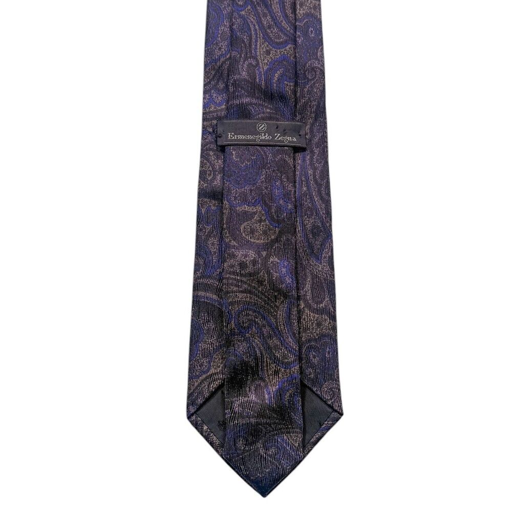 Ermenegildo Zegna Silk Tie Blue Paisley Italy Classic 3.5" Luxury Necktie - Picture 4 of 4